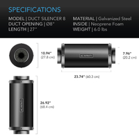 AC Infinity Inline Duct Silencer - 200MM (8