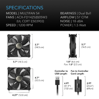 AC Infinity Multifan S4 USB Cooling Fan - 140MM | 57 CFM | Ultra Quiet | Dual Ball Bearing