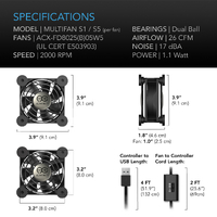 AC Infinity Multifan S5 USB Cooling Fan - Dual 80MM | 52 CFM | Ultra Quiet | Dual Ball Bearing