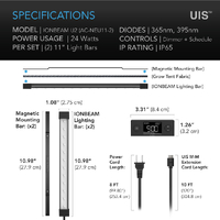 AC Infinity UVA LED Grow Light Bars - Ionbeam U2 | 2 Bars Kit | 24W | Dimmable | IP65