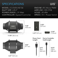 AC Infinity Inline Duct EC Fan Cloudline Pro S4 – 100MM (4