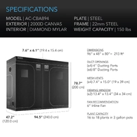 AC Infinity Cloudlab 844 Indoor Advance Grow Tent - 120 x 120 x 200CM | 2000D Mylar