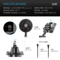 AC Infinity Cloudray S9 EC Clip Fan  – 230MM | 405 CFM | 10-Speed | IP54