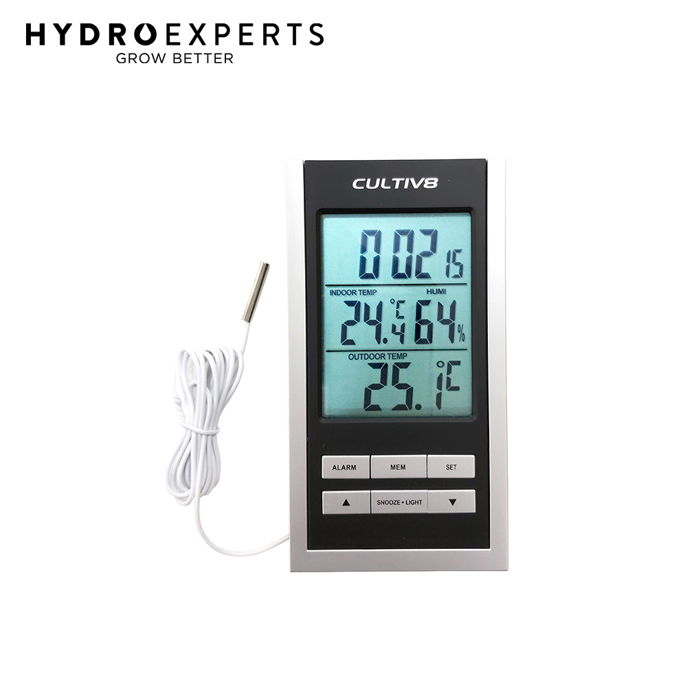 Digital LCD Thermometer Hygrometer With Clock - Temperature & Humidity Monitor For Grow Tent
