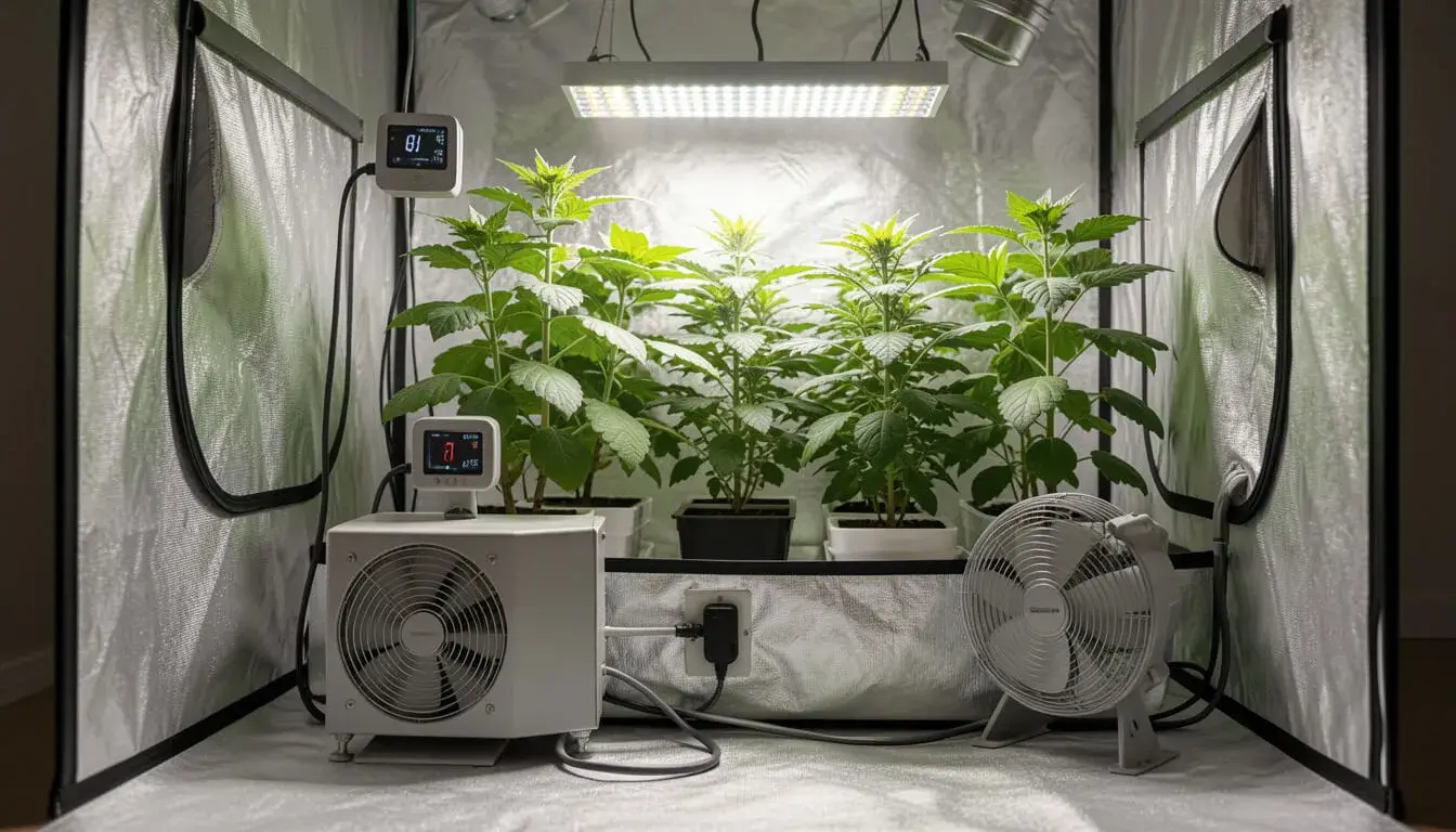 Grow tent heater with thermostat for indoor hydroponic growing environments