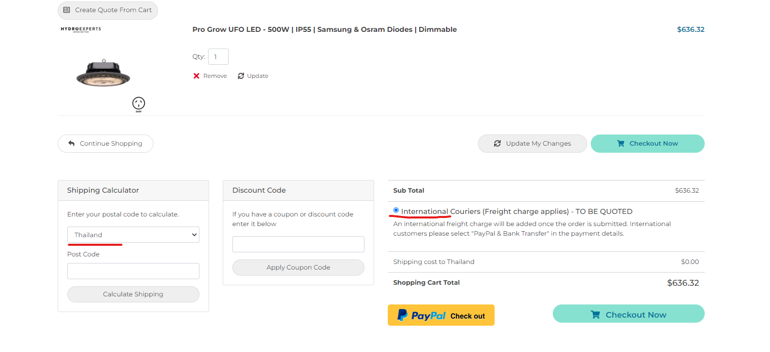 Cart Page, Hydro Experts
