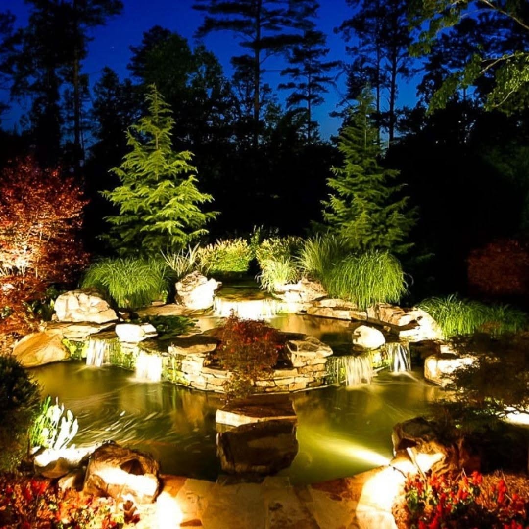pond lighting, pond lights, garden pond lights, underwater pond lighting, LED pond lights, outdoor water feature lighting, pond lighting ideas