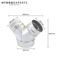 Non-Insulated Y Duct 3 Way Connector - 250MM (10" Inch)  x 200MM (8" Inch) x 200MM (8" Inch)