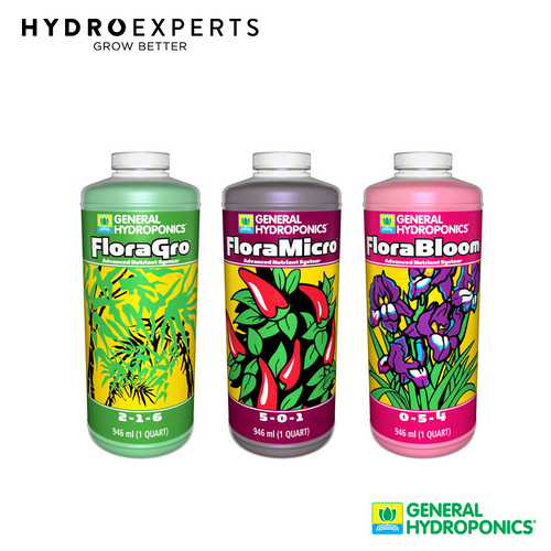 General Hydroponics (FloraGro + FloraBloom + FloraMicro) - 3.79L Set