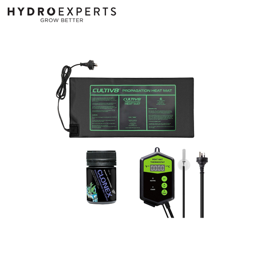 Cultiv8 Heat Mat 550MM x 280MM + Seedling Thermostat + GT Clonex Purple 50ML